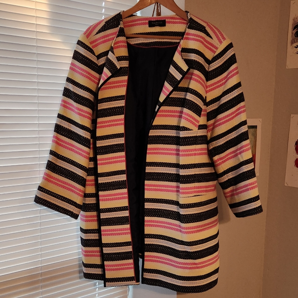 Talbots Striped Knit Longline Blazer